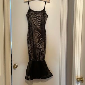 Kimcine Black and Tan Dress with Black Sequins, Size S